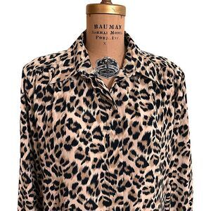 Vintage 80s Alfred Dunner Leopard Print Silky Long sleeve Shirt Blouse Size 16